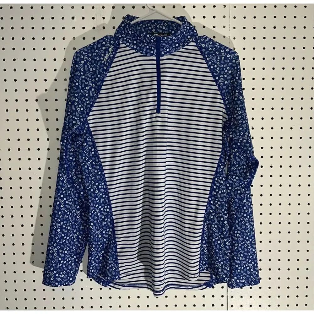 RLX Golf Daisy Striped Long Sleeve Airflow Quarter Zip Pull Over